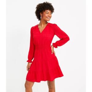 Loft Textured Plaid Tiered V Neck Fit & Flare Dress Sz 18 Long Sleeve Romantic